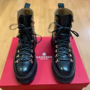 Grenson Nanette Black leather chunky hiker boots rose gold hardware UK5 US7.5